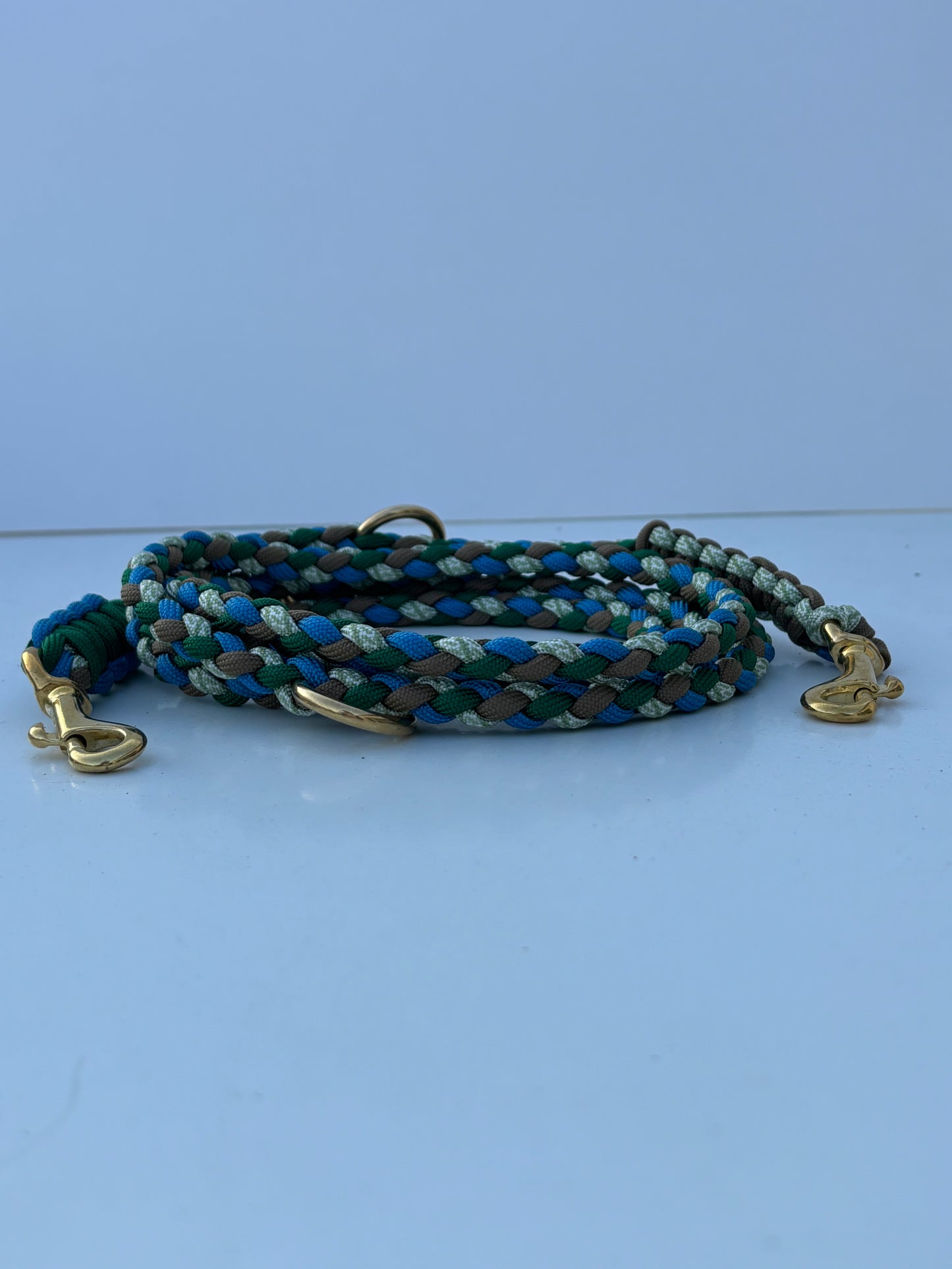 Hundeleine in blau, braun und grün