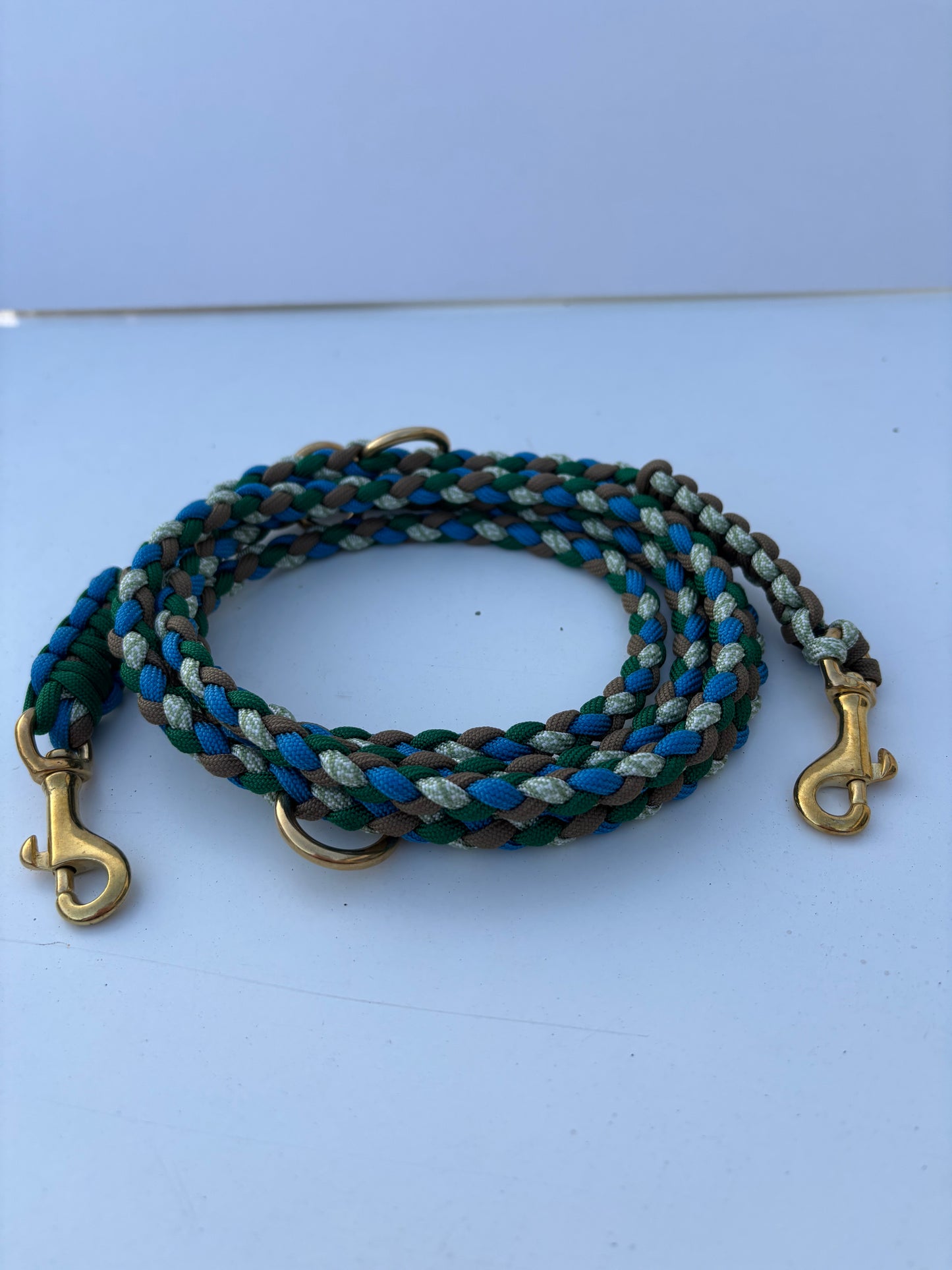 Leine in den Farben blau, braun und grün