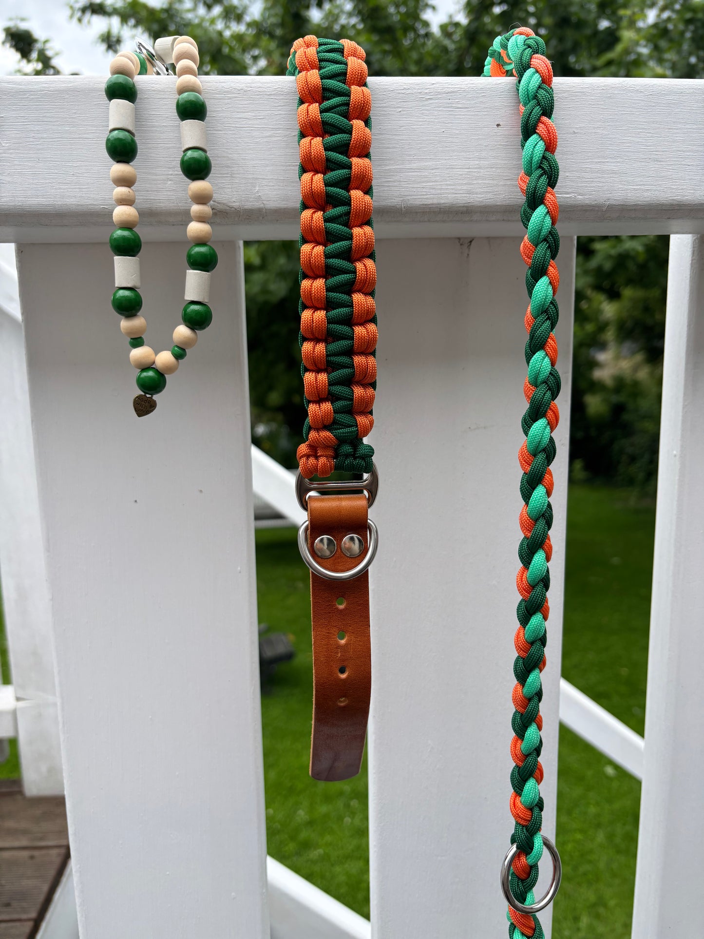 Leine und Halsband in grün und orange